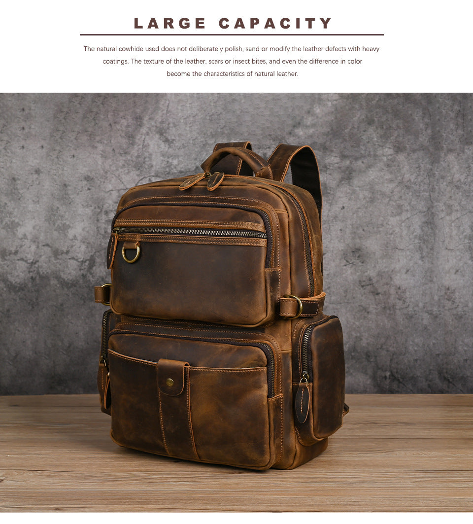 Men's backpack made of cowhide genuine leather large capacity retro casual men's business trip bag computer bag