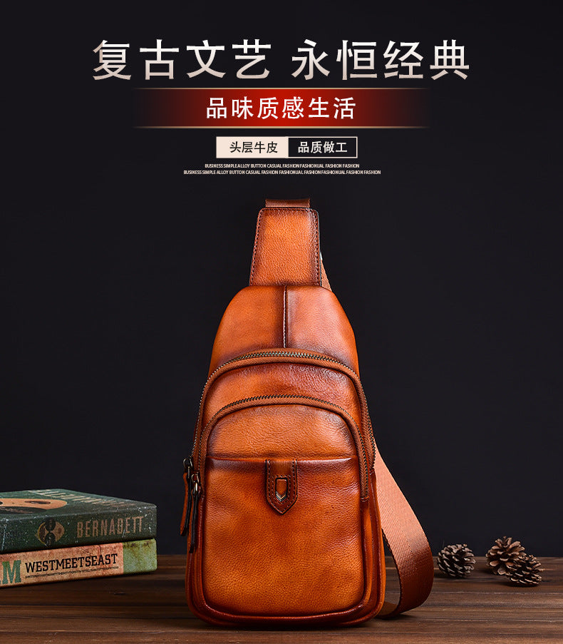 Men's bust bag Genuine cowhide leather casual retro crossbody bag for men