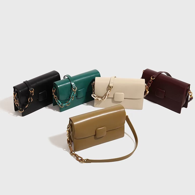 Acrylic chain back luxury genuine leather women's bag trendy fashion diagonal armpit bag shoulder bag.pochette