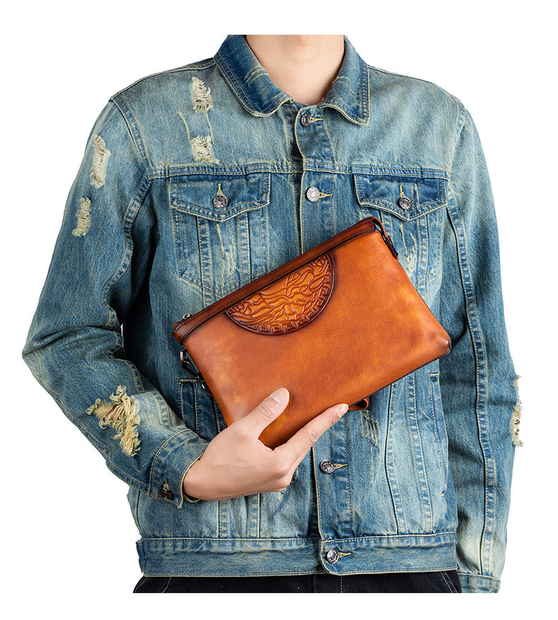 Men's Clutch Bag Genuine Cowhide Leather Retro Casual Men's Handbag