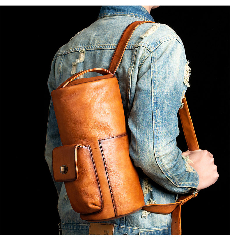 Men's bust bag Genuine cowhide leather retro fashion crossbody bag for men