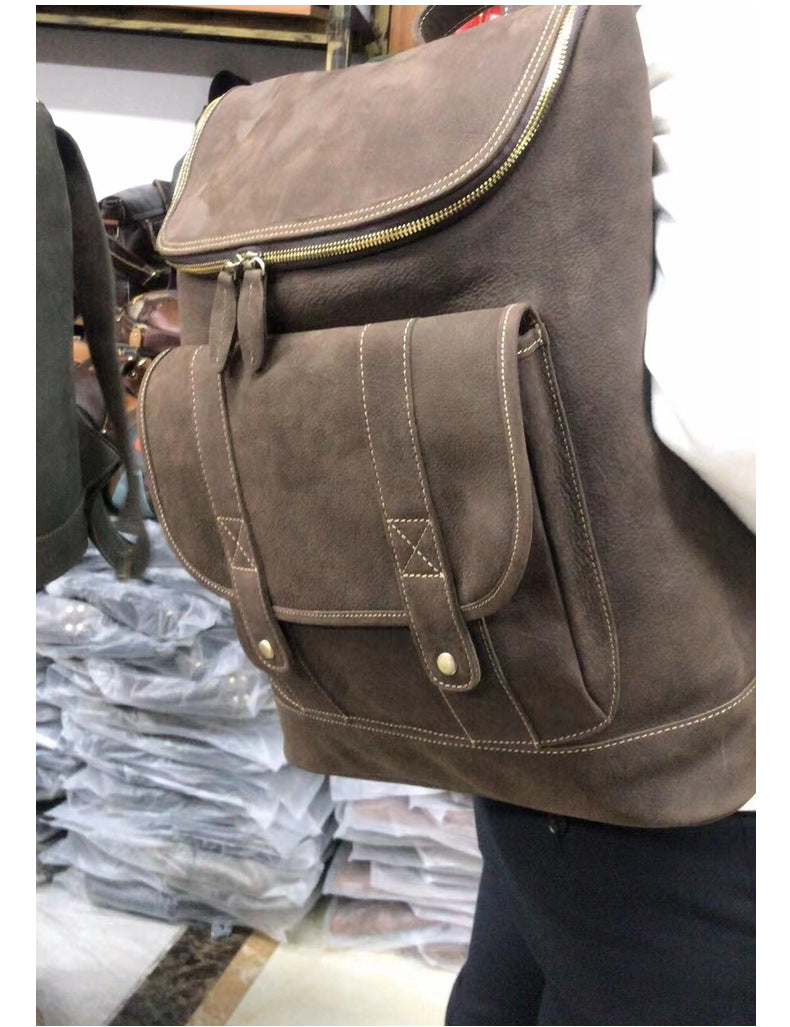 Men's Backpack Genuine Cowhide Leather Crazy Horse Retro Unisex Travel Bag