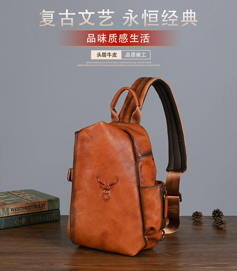 Men's Bust Bag Genuine Cowhide Leather Retro Casual Men's Crossbody Bag Travel Bag