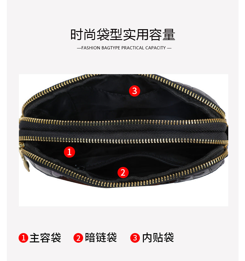 Ladies Handbag Genuine Leather Crocodile Pattern Clutch Bag Temperament Large Capacity Double Zipper Fashion Temperament Shoulder Bag.Pochette