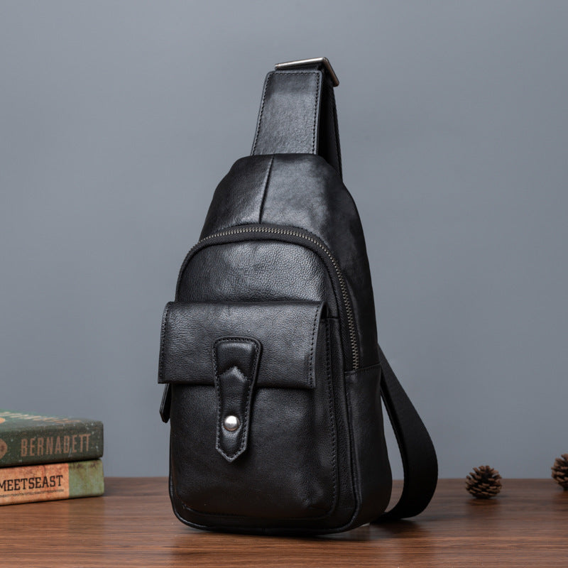 Men's bust bag Genuine cowhide leather retro casual crossbody bag for men