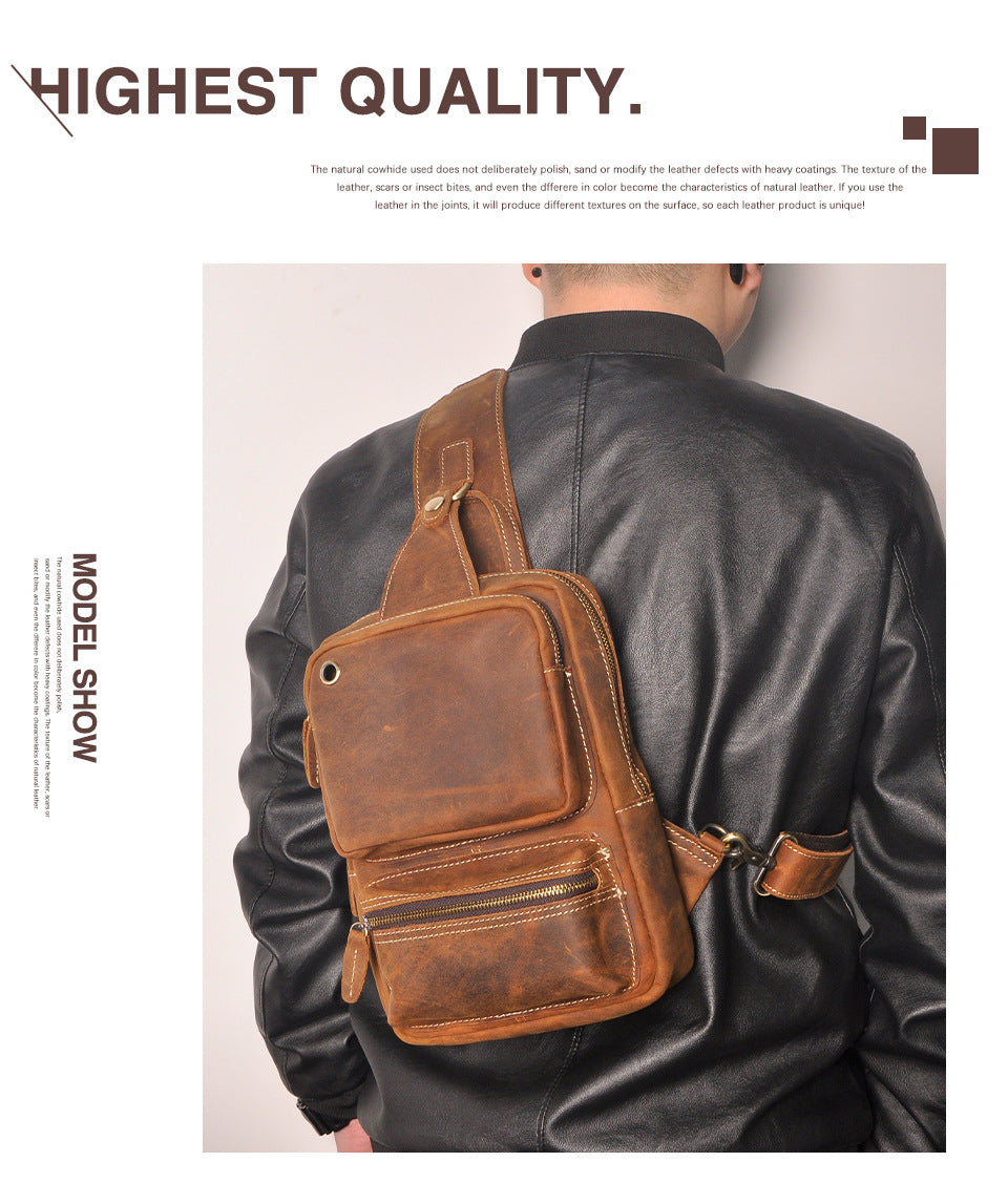 Men's bust bag Genuine cowhide leather outdoor multipurpose crossbody bag for men