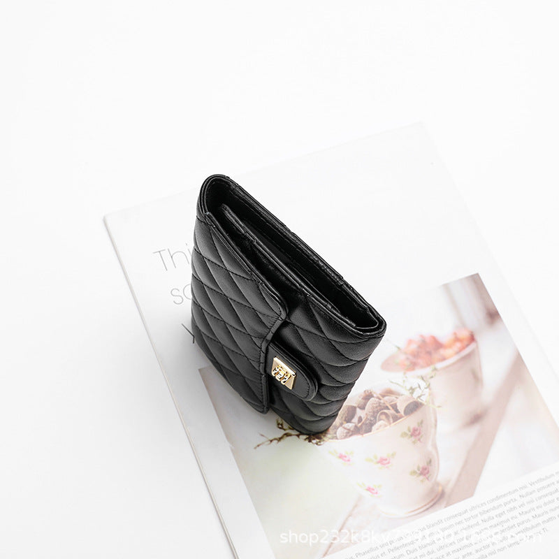 Sheep leather women's wallet stylish tri-fold wallet simple check wallet coin purse women's wallet