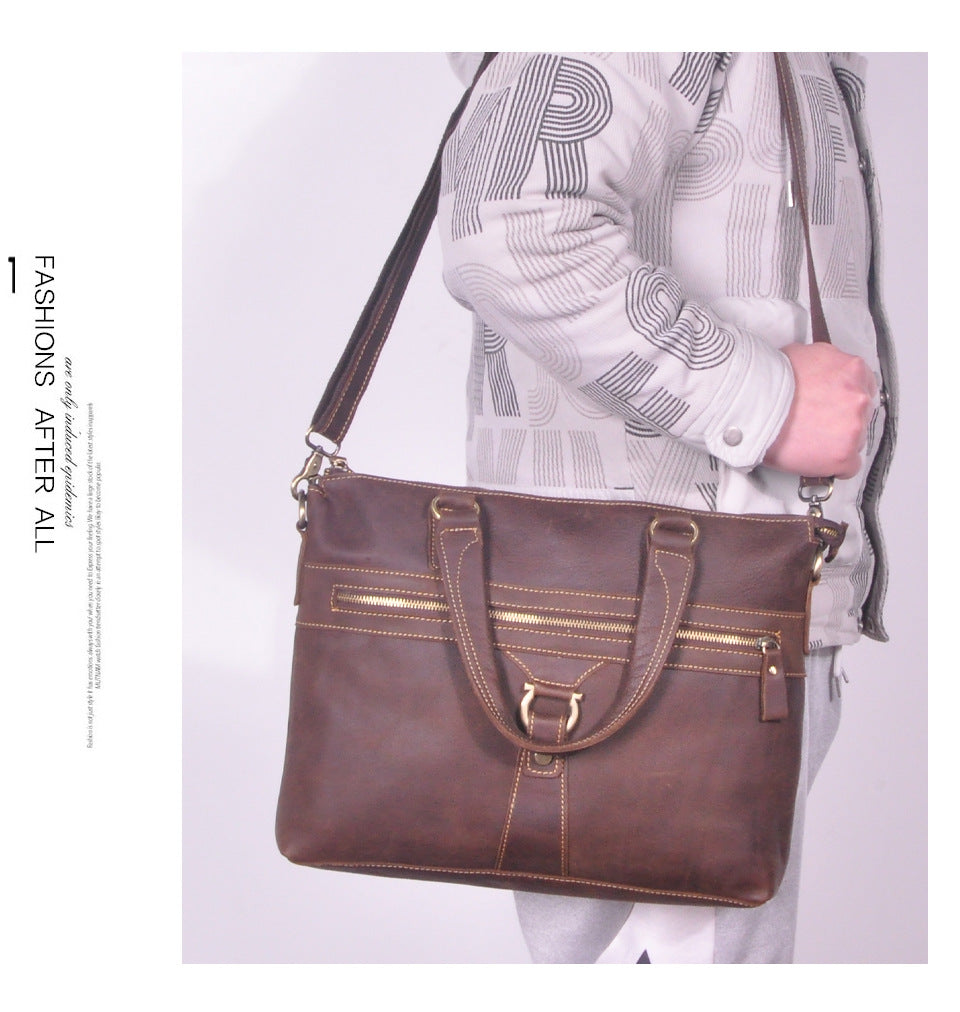 Men's Briefcase Crossbody Bag Cowhide Genuine Leather Retro Men's Shoulder Bag Handbag