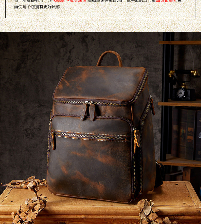 Men's backpack, handmade, genuine cowhide leather, retro outdoor men's travel bag, computer bag