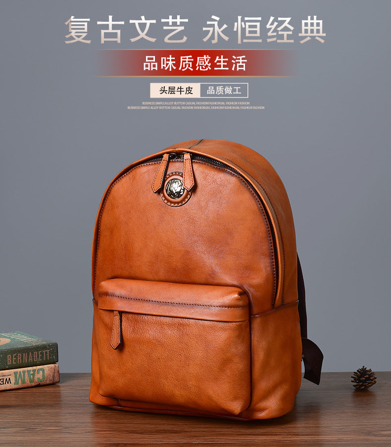 Men's backpack cowhide genuine leather fashion unique unisex travel bag