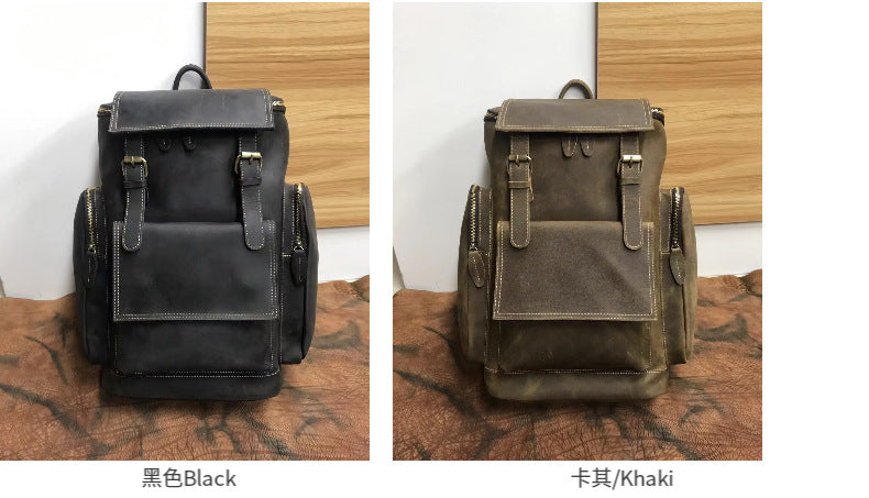Men's backpack handmade genuine cowhide leather retro unique outdoor travel bag for men