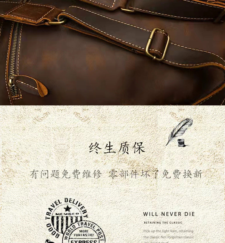Men's backpack handmade genuine cowhide leather retro unique fashion casual travel bag