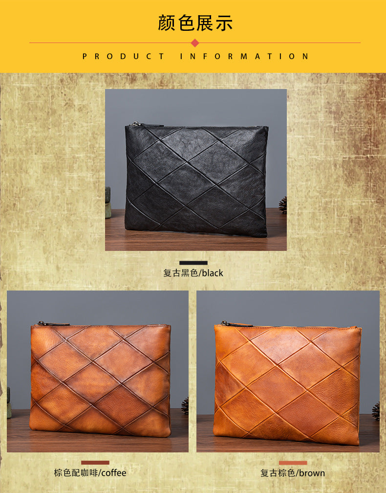 Men's Clutch Bag Cowhide Genuine Leather Casual Retro Male Handbag