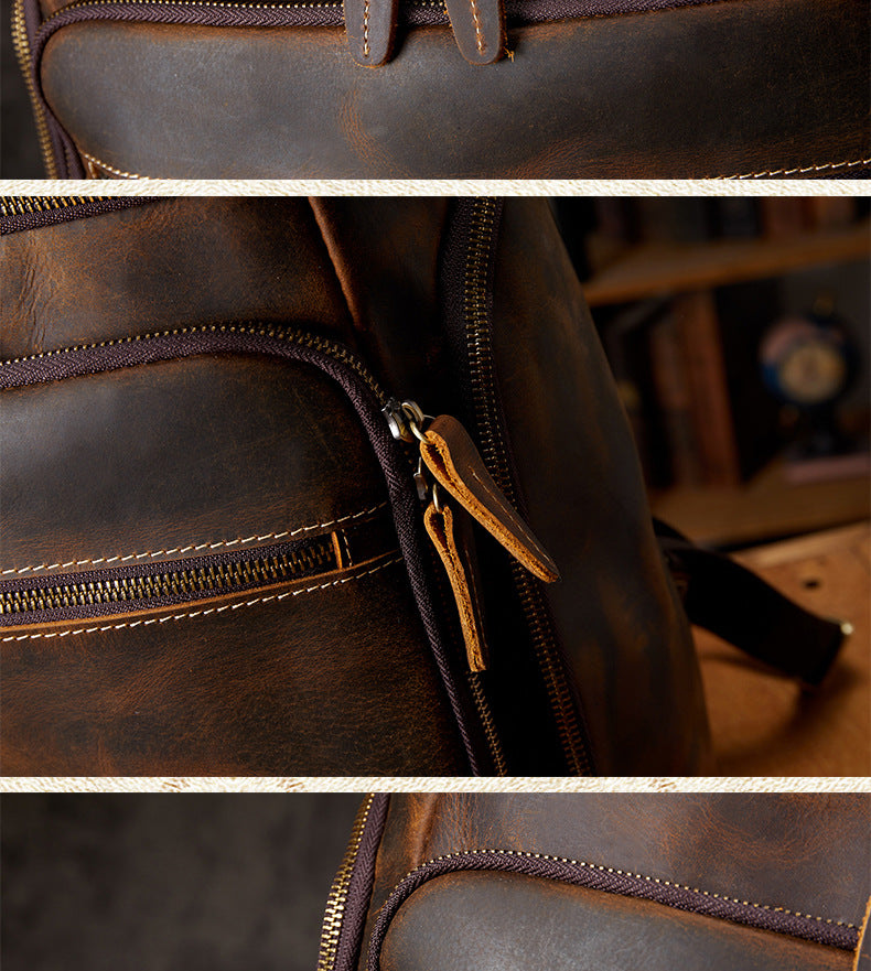 Men's backpack, handmade, genuine cowhide leather, retro outdoor men's travel bag, computer bag