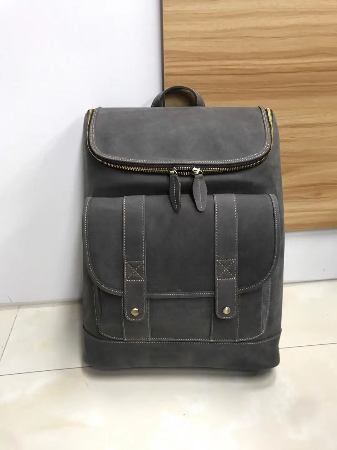 Men's Backpack Genuine Cowhide Leather Crazy Horse Retro Unisex Travel Bag