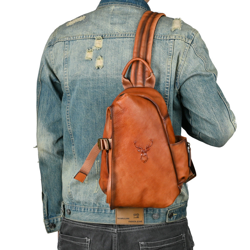 Men's Bust Bag Genuine Cowhide Leather Retro Casual Men's Crossbody Bag Travel Bag
