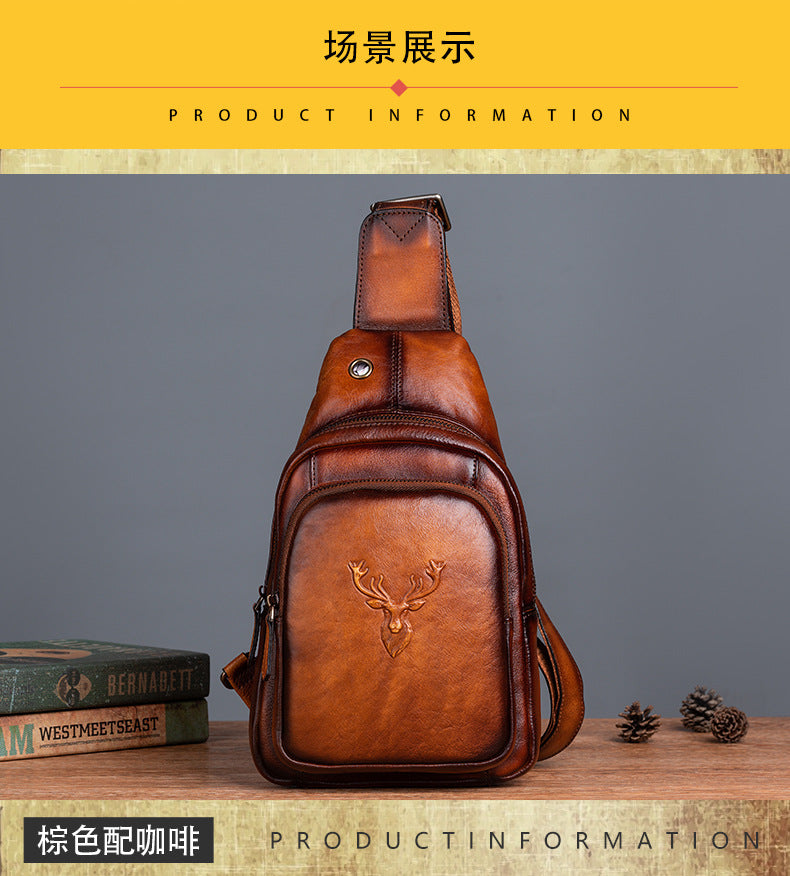 Men's bust bag Genuine cowhide leather retro casual crossbody bag for men