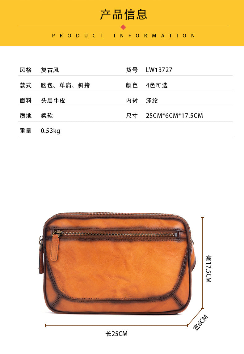 Men's Shoulder Bag Genuine Cowhide Leather Retro Crossbody Bag for Men