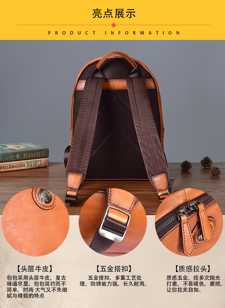Men's backpack cowhide genuine leather fashion unique unisex travel bag