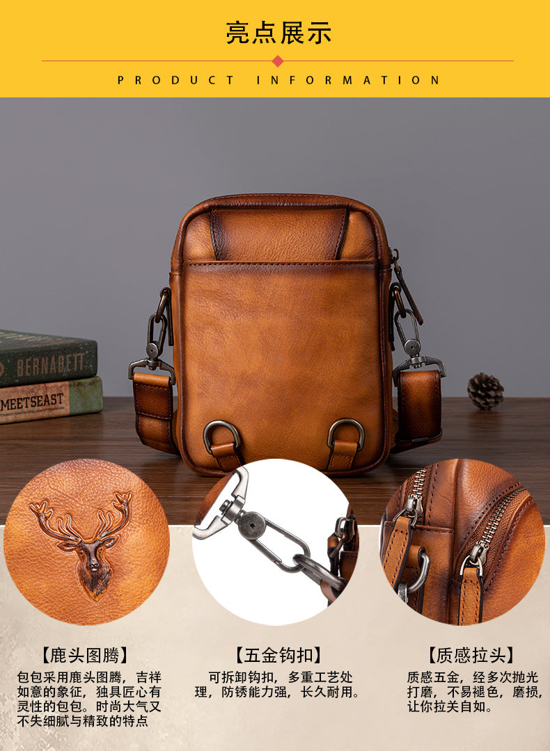 Men's Bust Bag Versatile Cowhide Genuine Leather Retro Casual Crossbody Bag for Men