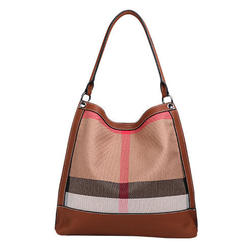 Women's bag Plaid cowhide canvas trend fashion bucket bag tote bag commuting Shoulder bag that goes with anything. Pochette