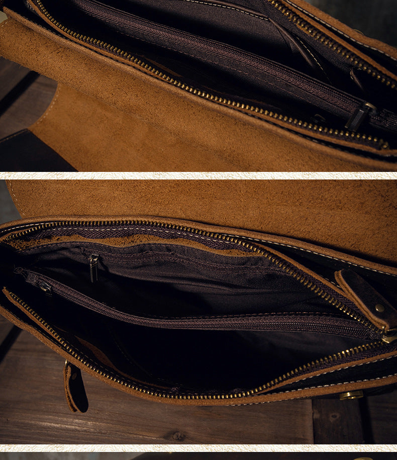 Men's Messenger Bag Handcrafted Genuine Cowhide Leather Shoulder Bag Simple Fashion Unique Crossbody Bag