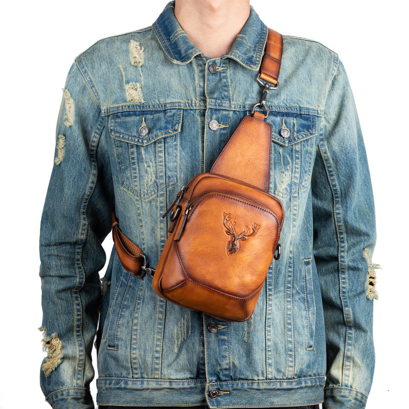 Men's Bust Bag Versatile Cowhide Genuine Leather Retro Casual Crossbody Bag for Men