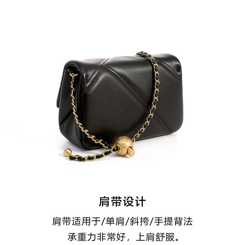 Cowhide plaid chain bag women's luxury square bag genuine leather crossbody bag commuting shoulder bag.Pochette