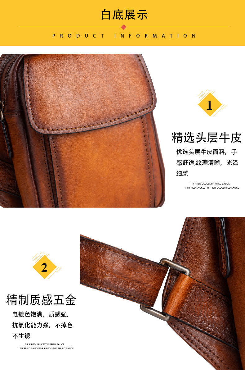 Men's bust bag Genuine cowhide leather retro casual crossbody bag for men