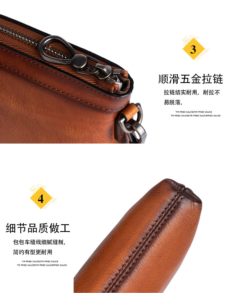 Men's Clutch Bag Genuine Cowhide Leather Retro Casual Men's Handbag