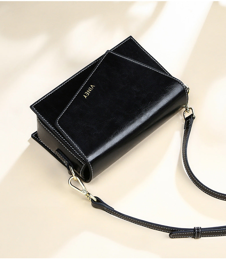 Genuine leather bag ladies bag mini square bag crossbody bag simple elegant shoulder bag. pochette