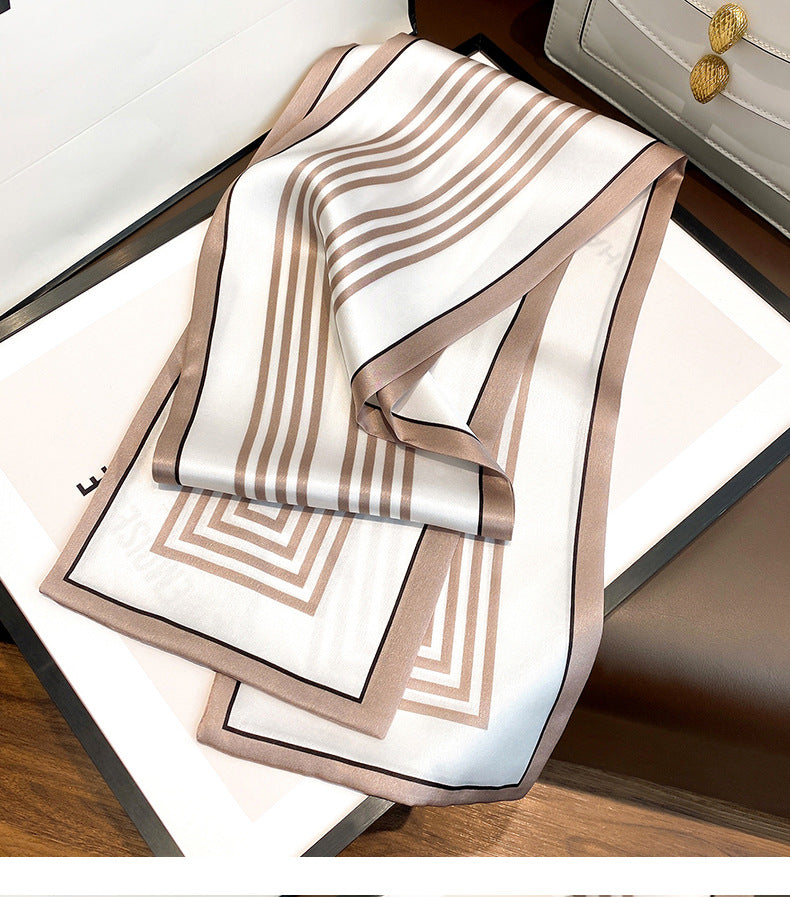 Silk scarf simple temperament vertical striped silk scarf women elongated fashion neck guard scarf