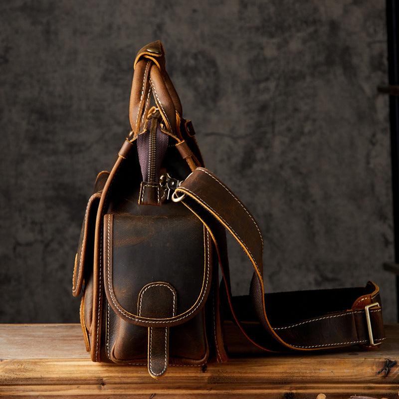 Men's original handmade handbag travel bag cowhide genuine leather messenger bag crossbody shoulder bag