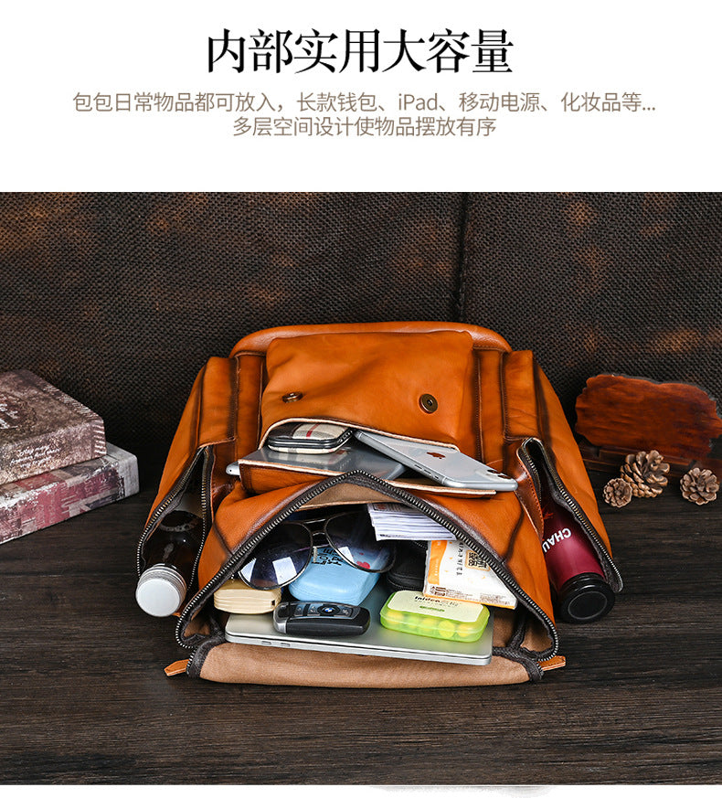 Men's backpack genuine cowhide leather retro unisex casual travel bag business bag