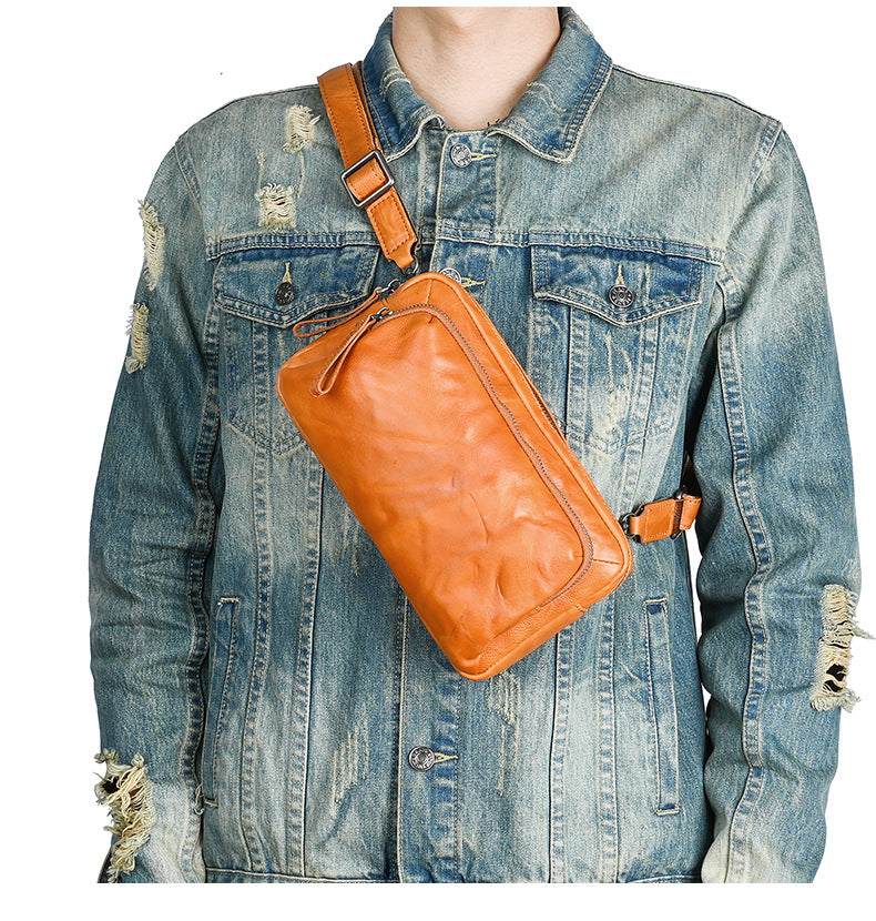 Men's Crossbody Bag Cowhide Genuine Leather Retro Casual Versatile Male Shoulder Bag Clutch Bag
