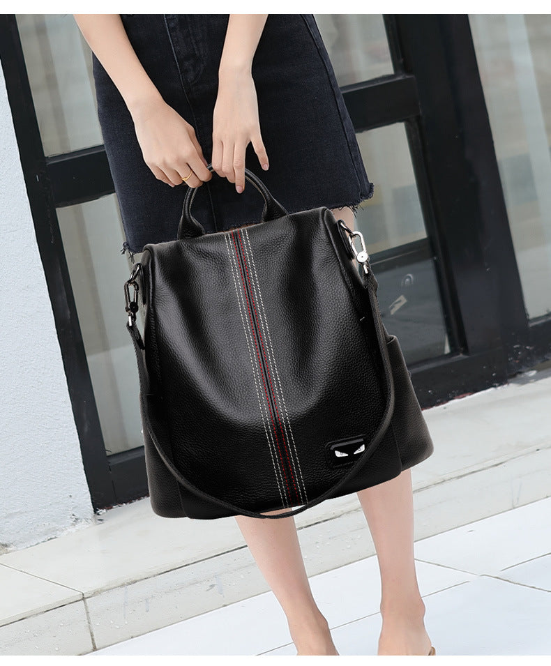 Genuine Leather Women's Bag Fashion Casual Cowhide Boston Bag Retro Large Capacity Rucksack