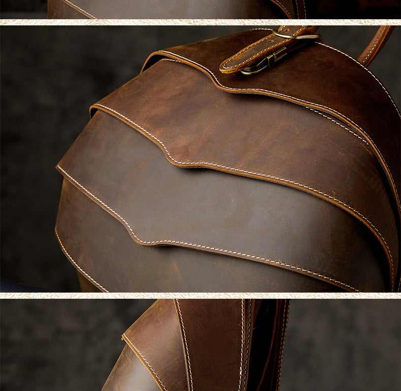 Men's Rucksack Retro Cowhide Crazy Horse Handmade Unique Fashion Beatles Men's Bag