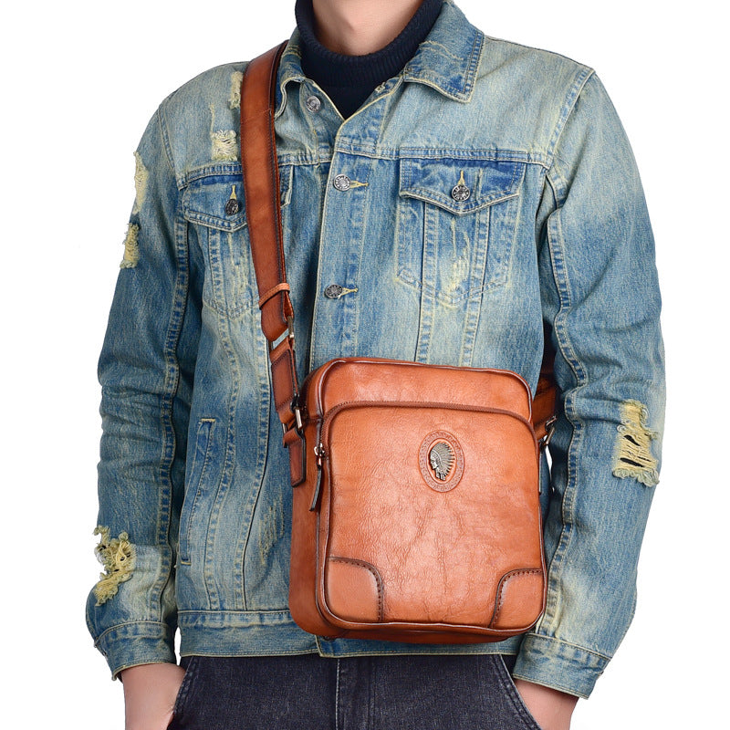Men's Shoulder Bag Genuine Cowhide Leather Casual Retro Crossbody Bag for Men