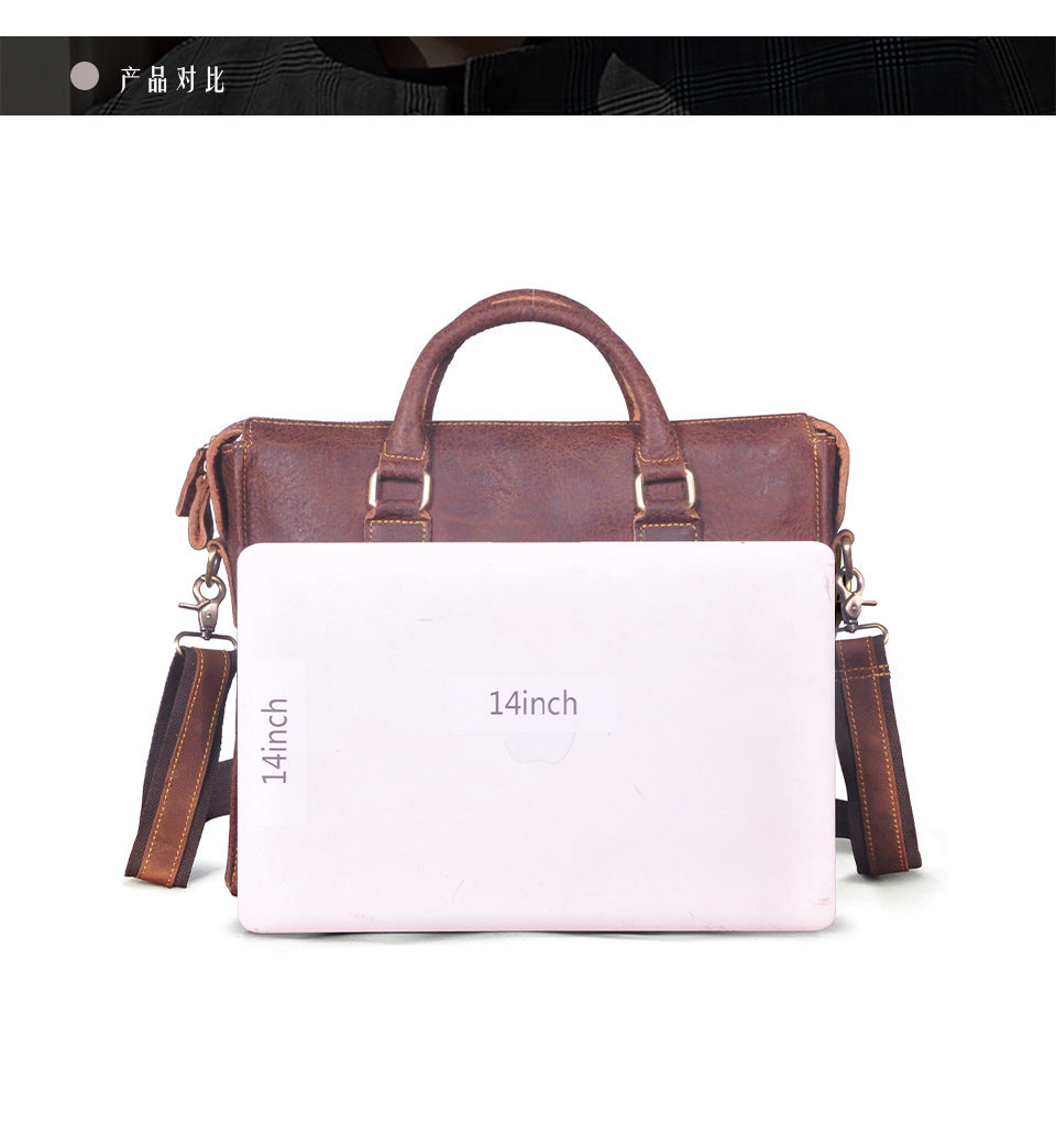 Men's Briefcase Crossbody Bag Cowhide Genuine Leather Retro Shoulder Bag Computer Bag