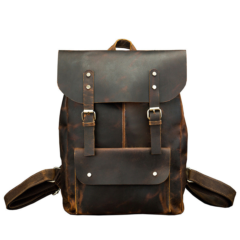 Men's Rucksack Korean Fashion Handmade Cowhide Genuine Leather Crazy Horse Outdoor Travel Bag Casual Computer Bag for Men