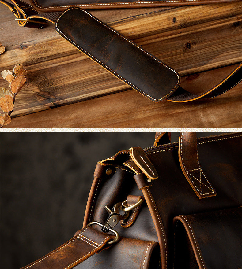Men's original handmade handbag travel bag cowhide genuine leather messenger bag crossbody shoulder bag