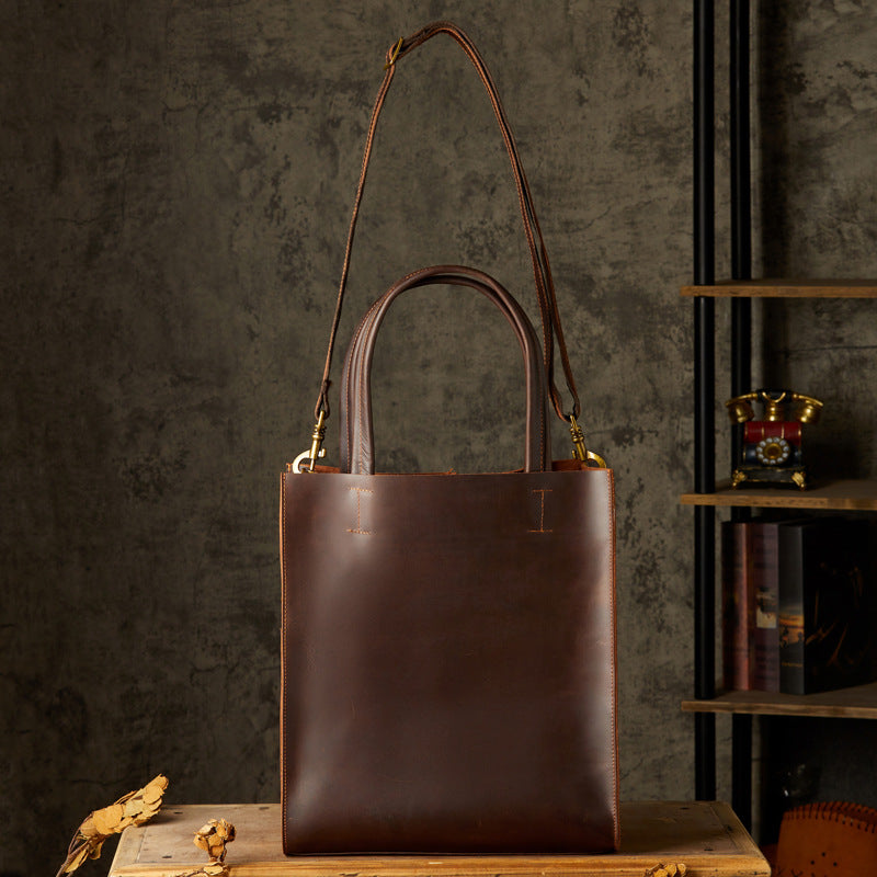 Men's Handbag Handmade Cowhide Genuine Leather Crazy Horse Handbag Business Commuter Retro Crossbody Bag Shoulder Bag Men's Briefcase