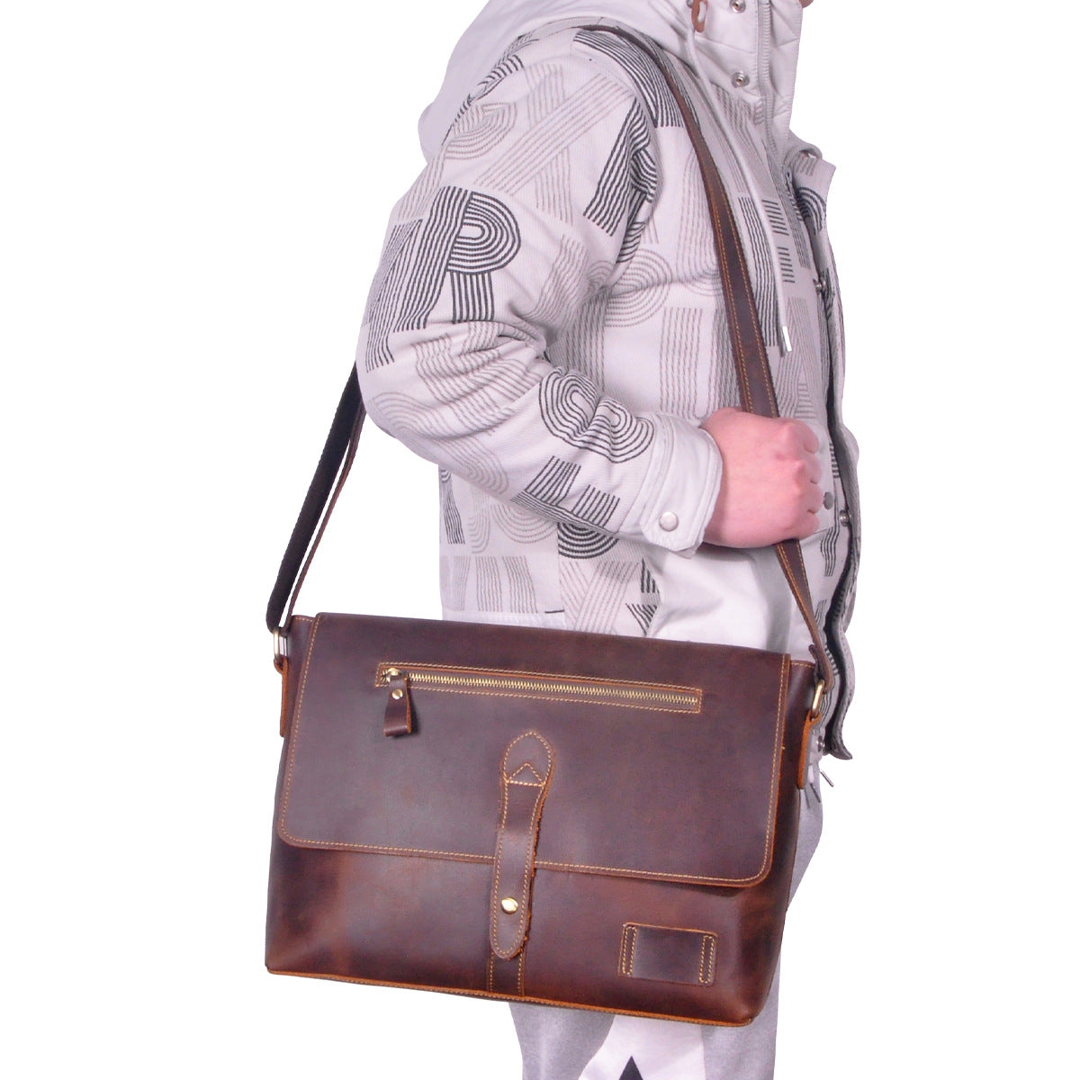 Men's Crossbody Bag Cowhide Genuine Leather Retro Men's Shoulder Bag