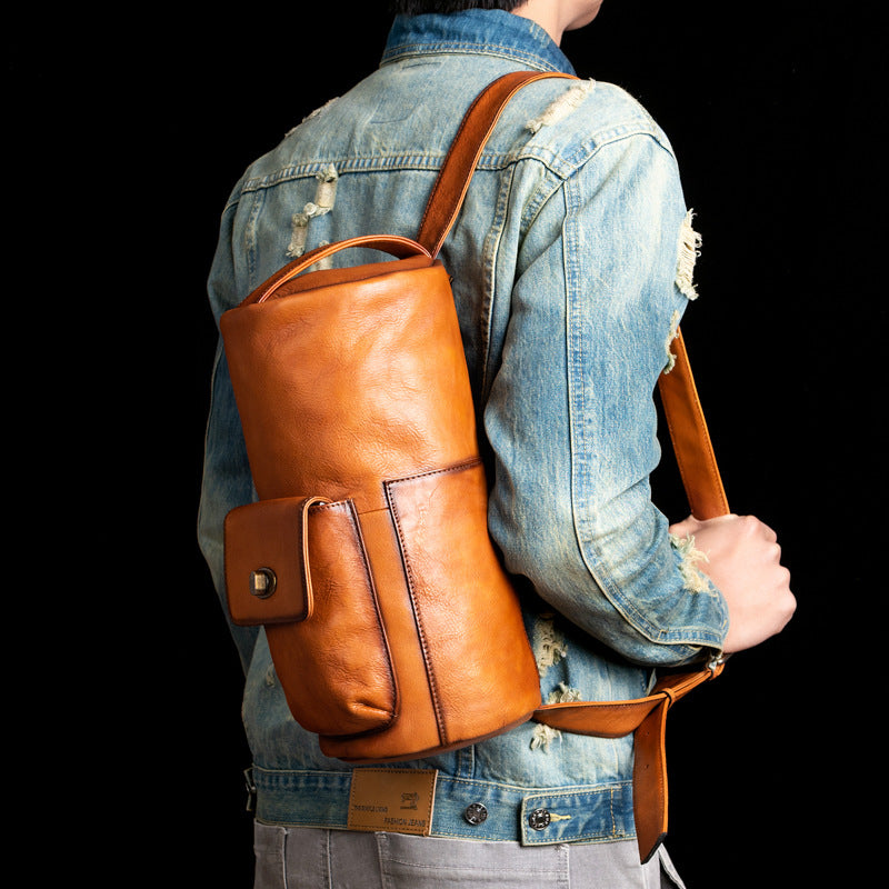 Men's bust bag Genuine cowhide leather retro fashion crossbody bag for men