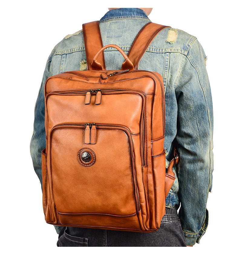 Men's backpack cowhide genuine leather fashion unique travel bag