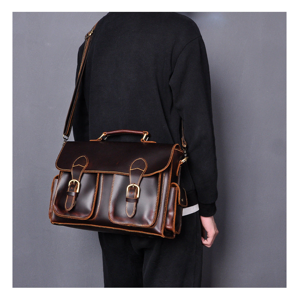 Men's Briefcase Handbag Cowhide Genuine Leather Retro Business Computer Bag for Men