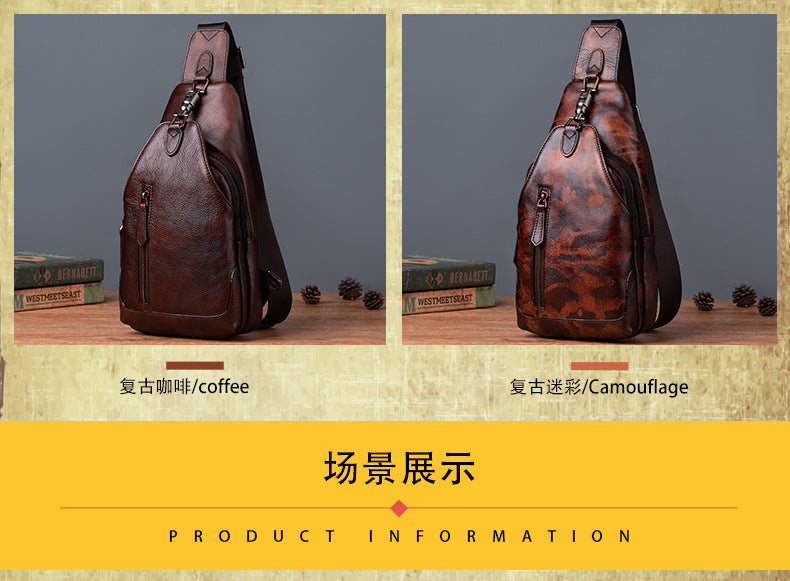 Men's bust bag Genuine cowhide leather retro casual crossbody bag for men