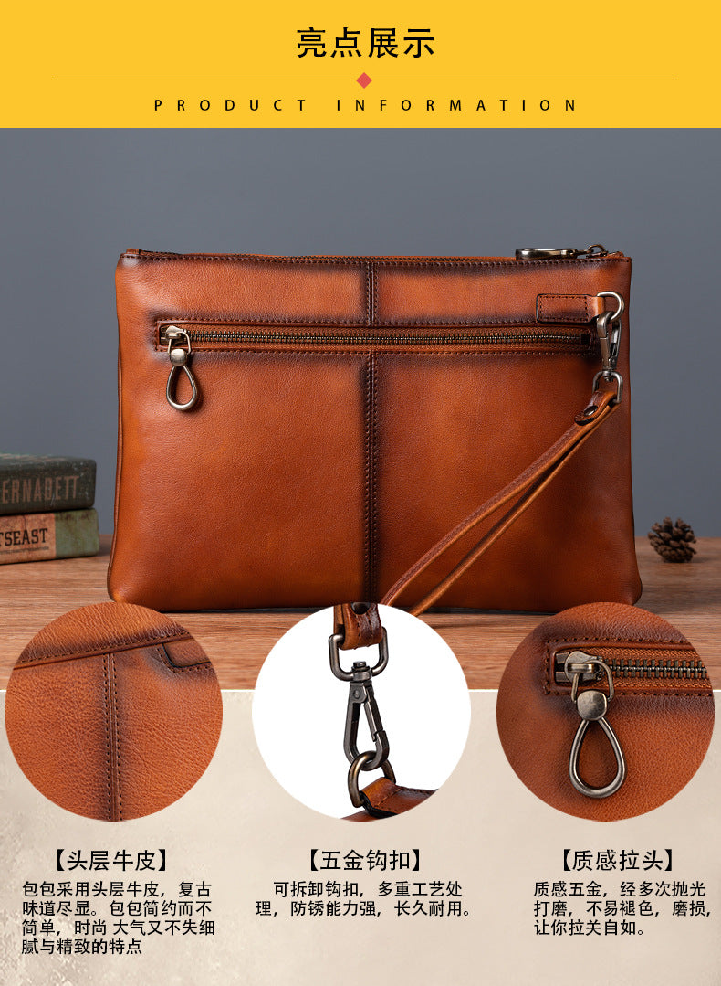 Men's Wallet Cowhide Genuine Leather Clutch Bag Retro Casual Men's Handbag