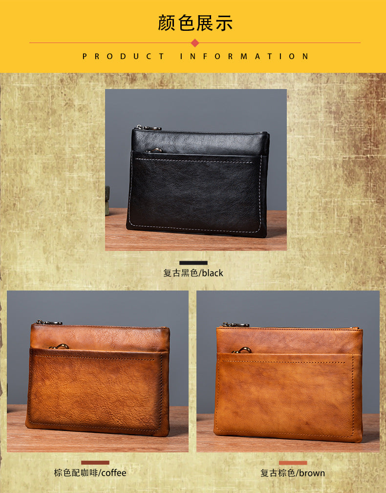 Men's Clutch Bag Cowhide Retro Casual Handbags for Men