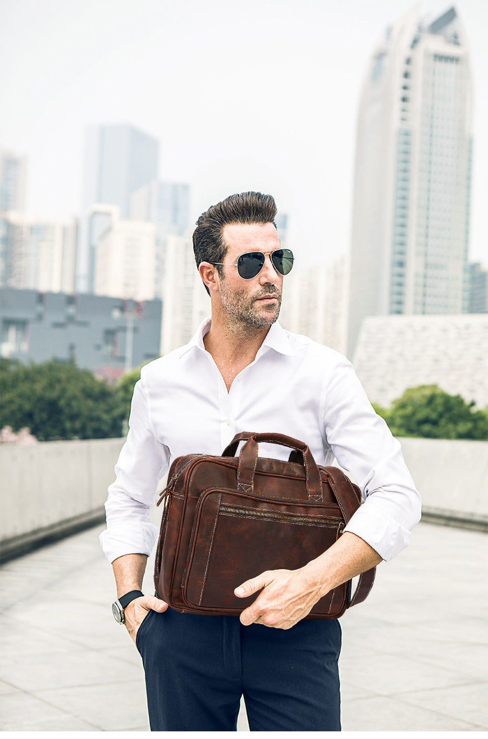 Men's Handbag Briefcase Cowhide Genuine Leather Retro Business Men Computer Bag